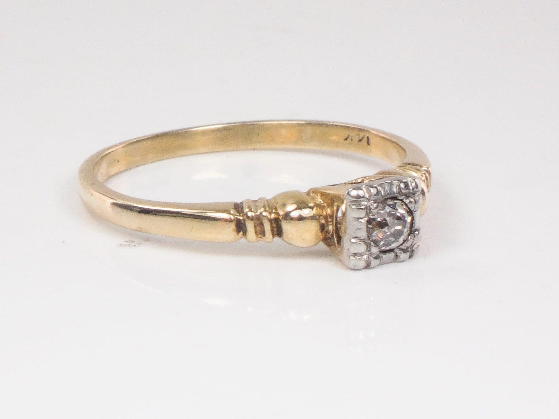 Vintage 14k Two Tone Gold Old Mine Cut Diamond Engagement Ring - 1940s Size 6.75