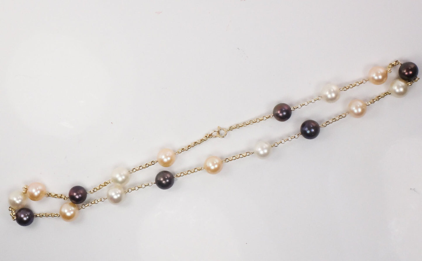 Vintage 14k Gold Pearl Station Necklace: Multi-Colored Bridal Jewelry, 18"