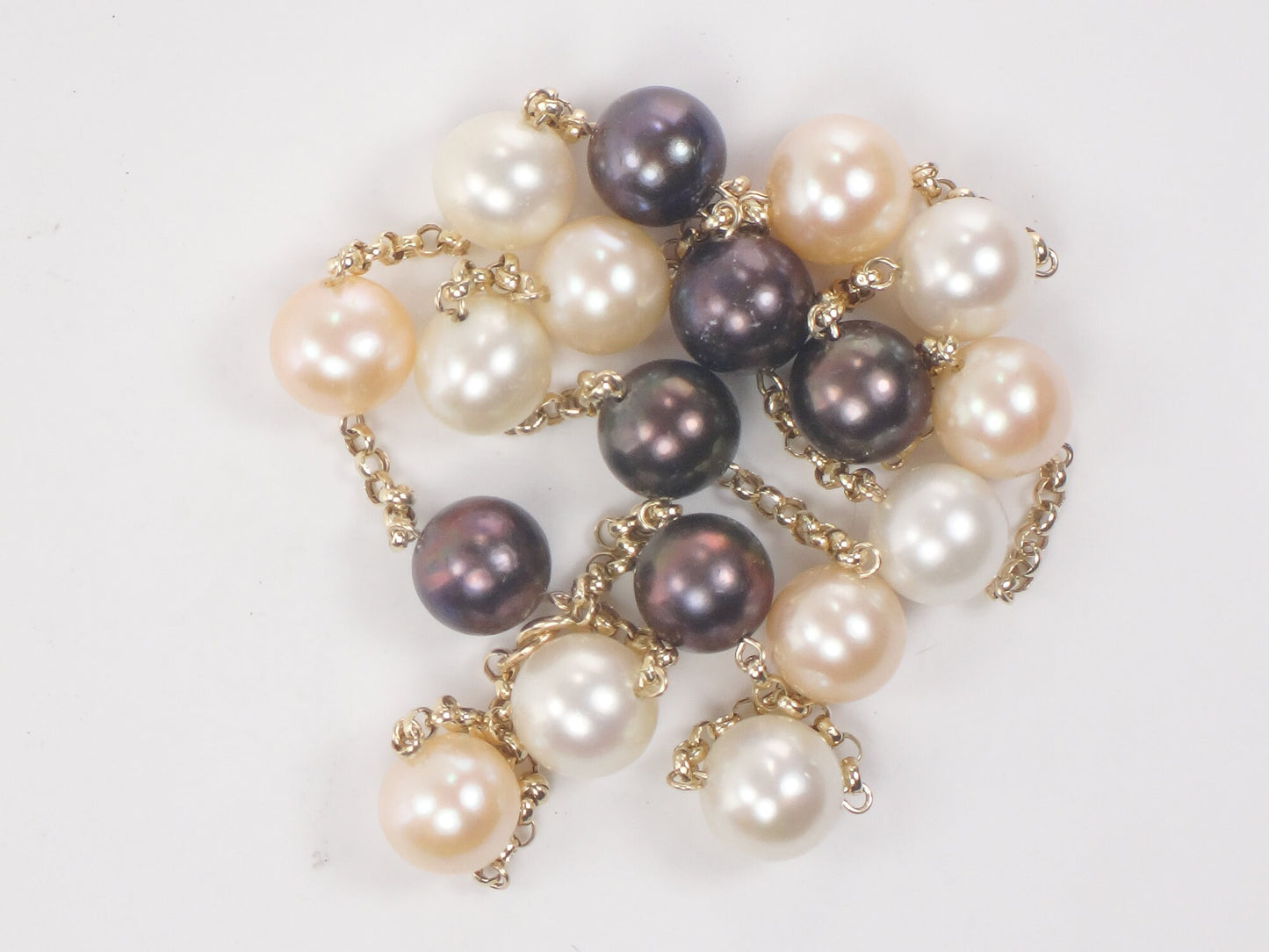 Vintage 14k Gold Pearl Station Necklace: Multi-Colored Bridal Jewelry, 18"