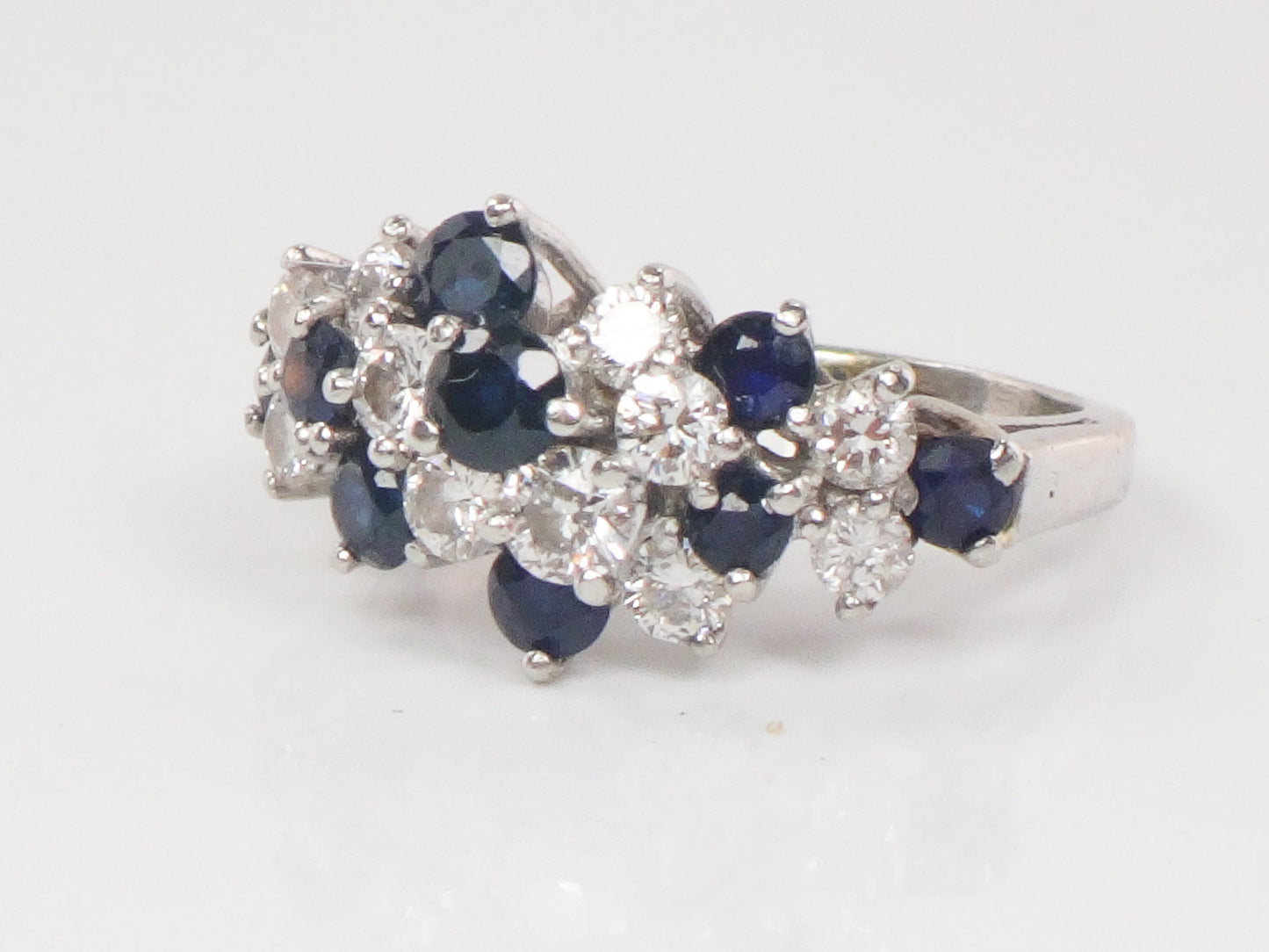 Vintage Platinum Natural Sapphire and Diamond Cluster Ring Pinky Ring - Size 3