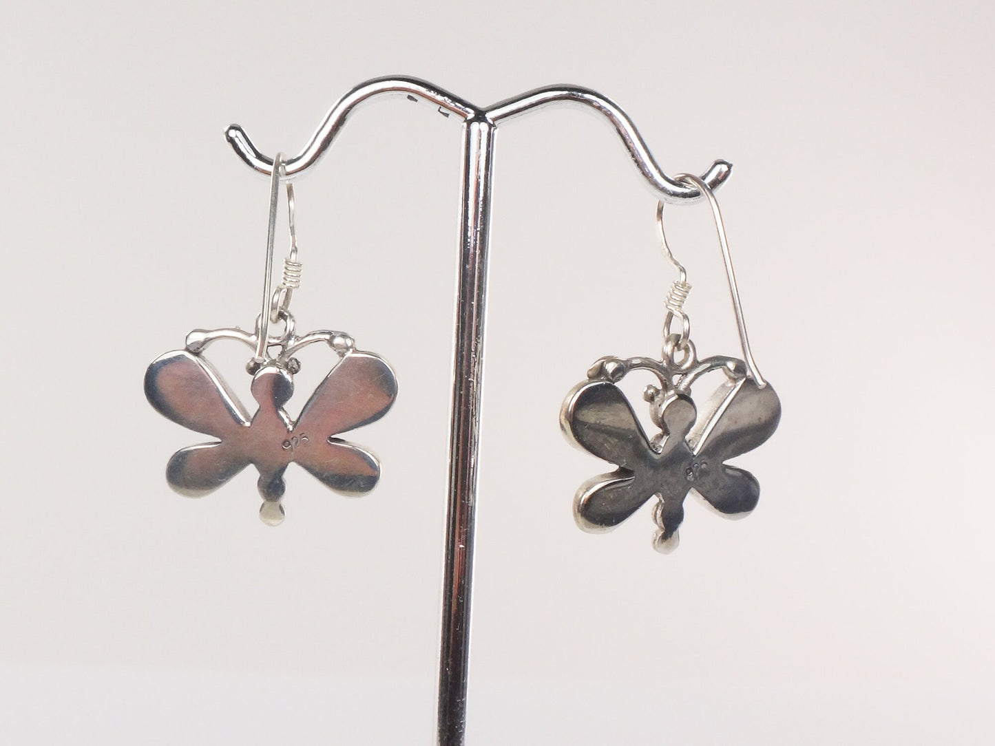 Vintage Sterling Silver Black Onyx Butterfly Earrings with Ear Wires