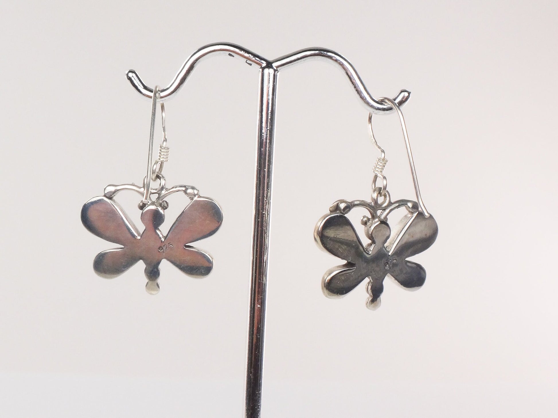Vintage Sterling Silver Black Onyx Butterfly Earrings with Ear Wires
