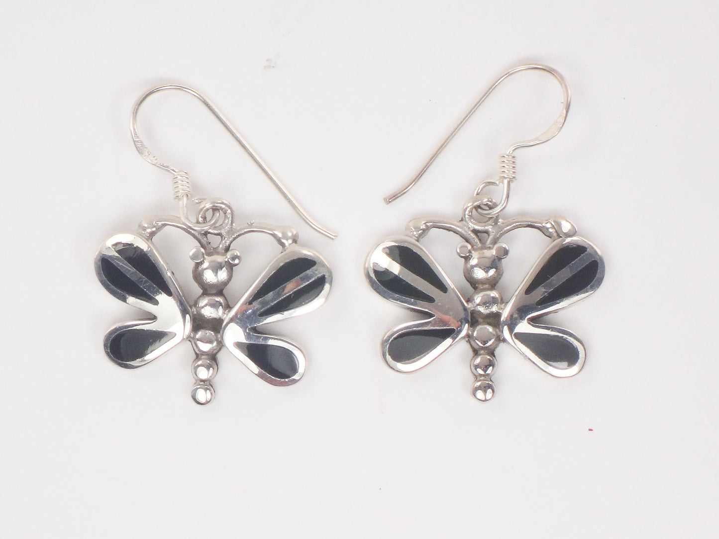 Vintage Sterling Silver Black Onyx Butterfly Earrings with Ear Wires