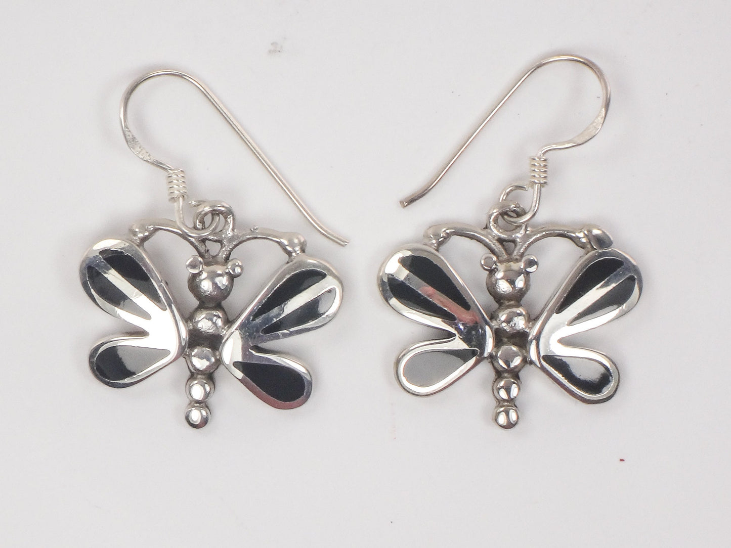 Vintage Sterling Silver Black Onyx Butterfly Earrings with Ear Wires