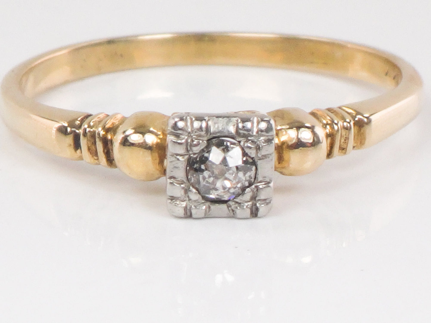 Vintage 14k Two Tone Gold Old Mine Cut Diamond Engagement Ring - 1940s Size 6.75