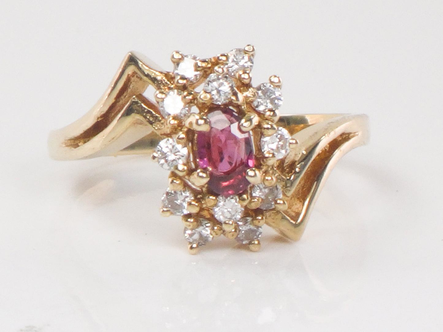 Vintage 14k Yellow Gold Ruby and Diamond Cluster Ring - July Birthstone, Size 6