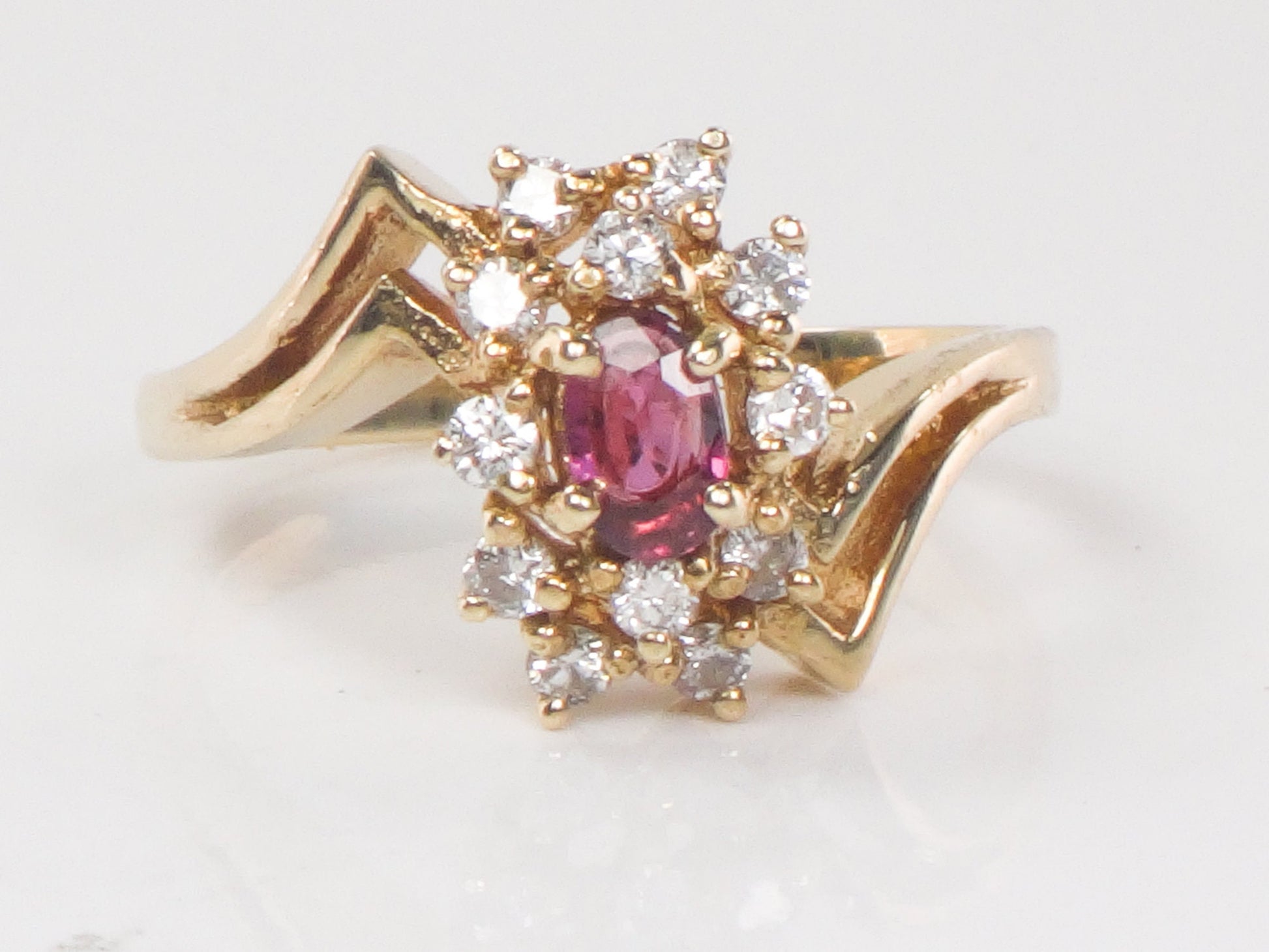 Vintage 14k Yellow Gold Ruby and Diamond Cluster Ring - July Birthstone, Size 6