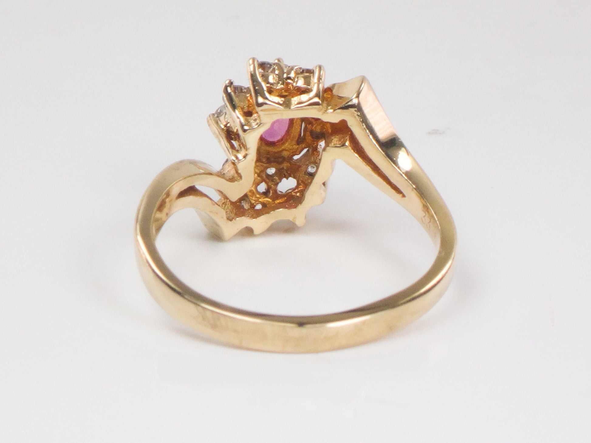 Vintage 14k Yellow Gold Ruby and Diamond Cluster Ring - July Birthstone, Size 6