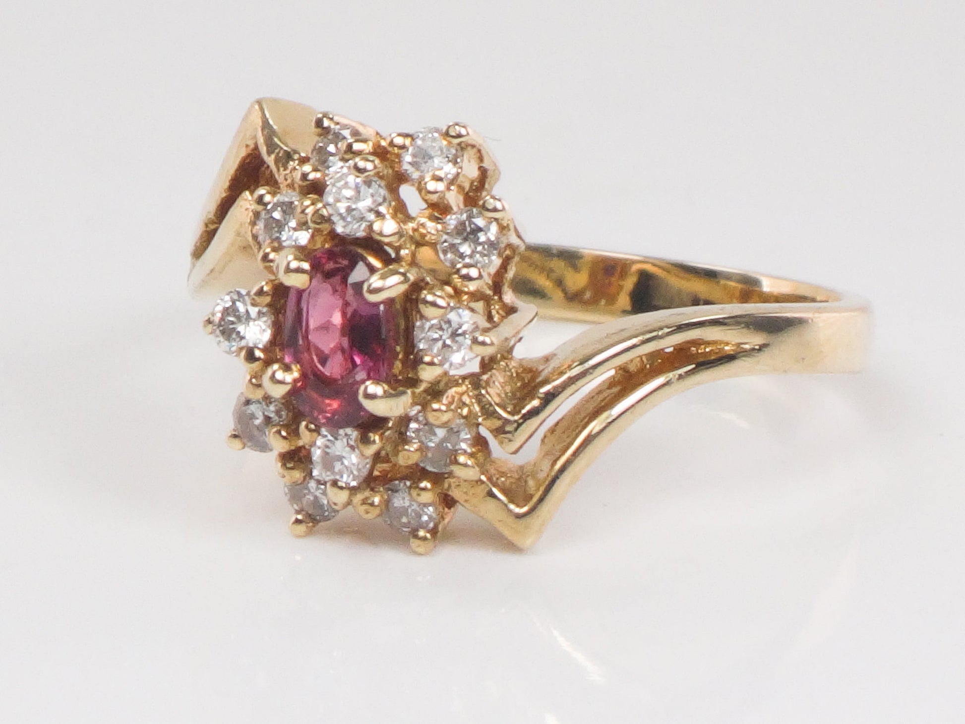 Vintage 14k Yellow Gold Ruby and Diamond Cluster Ring - July Birthstone, Size 6