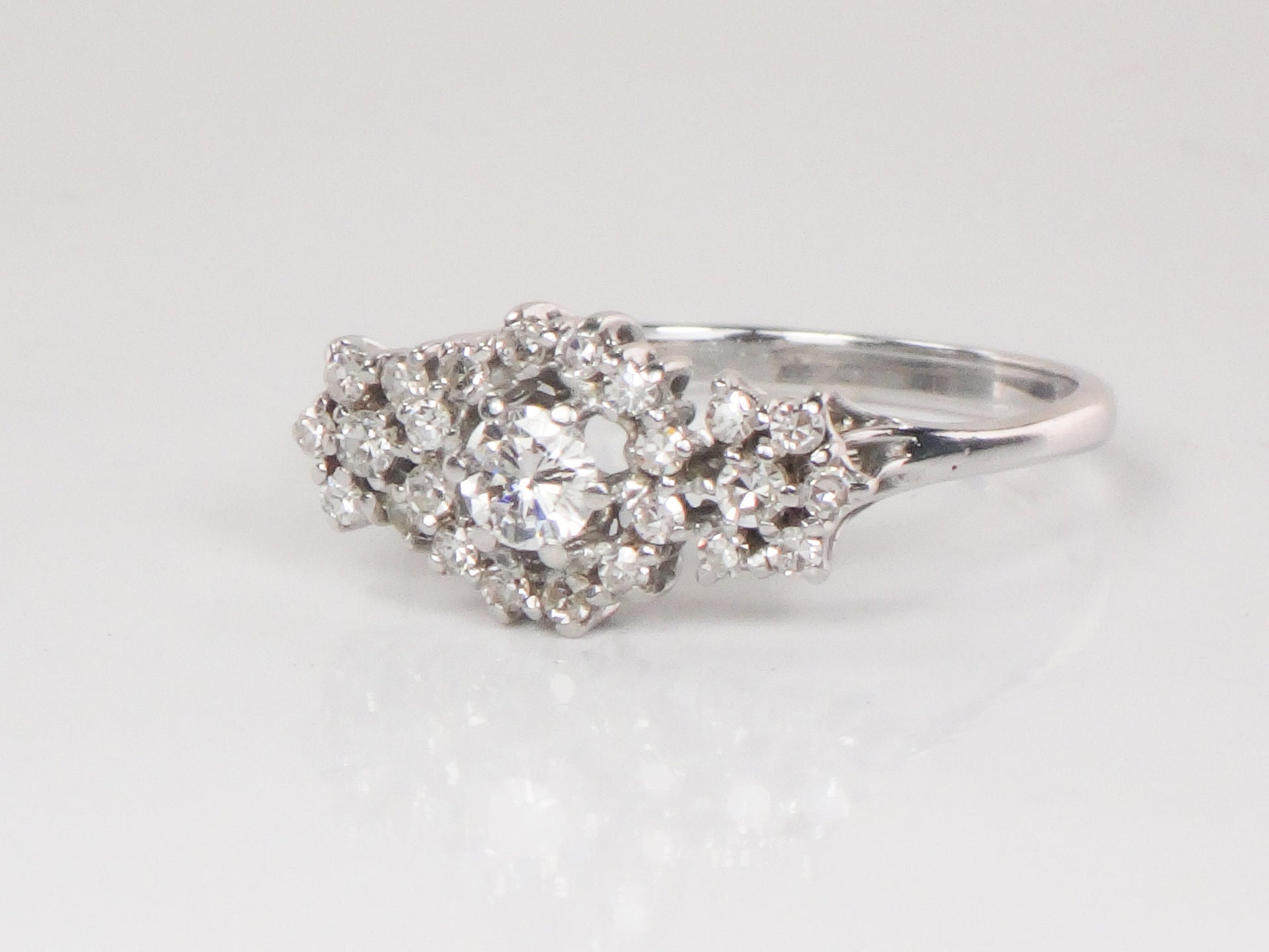 18k White Gold Diamond Engagement Ring with 1/2 Carat TDW - Natural Gemstones - Size 9 - Circa 1980's Fine Vintage Jewelry