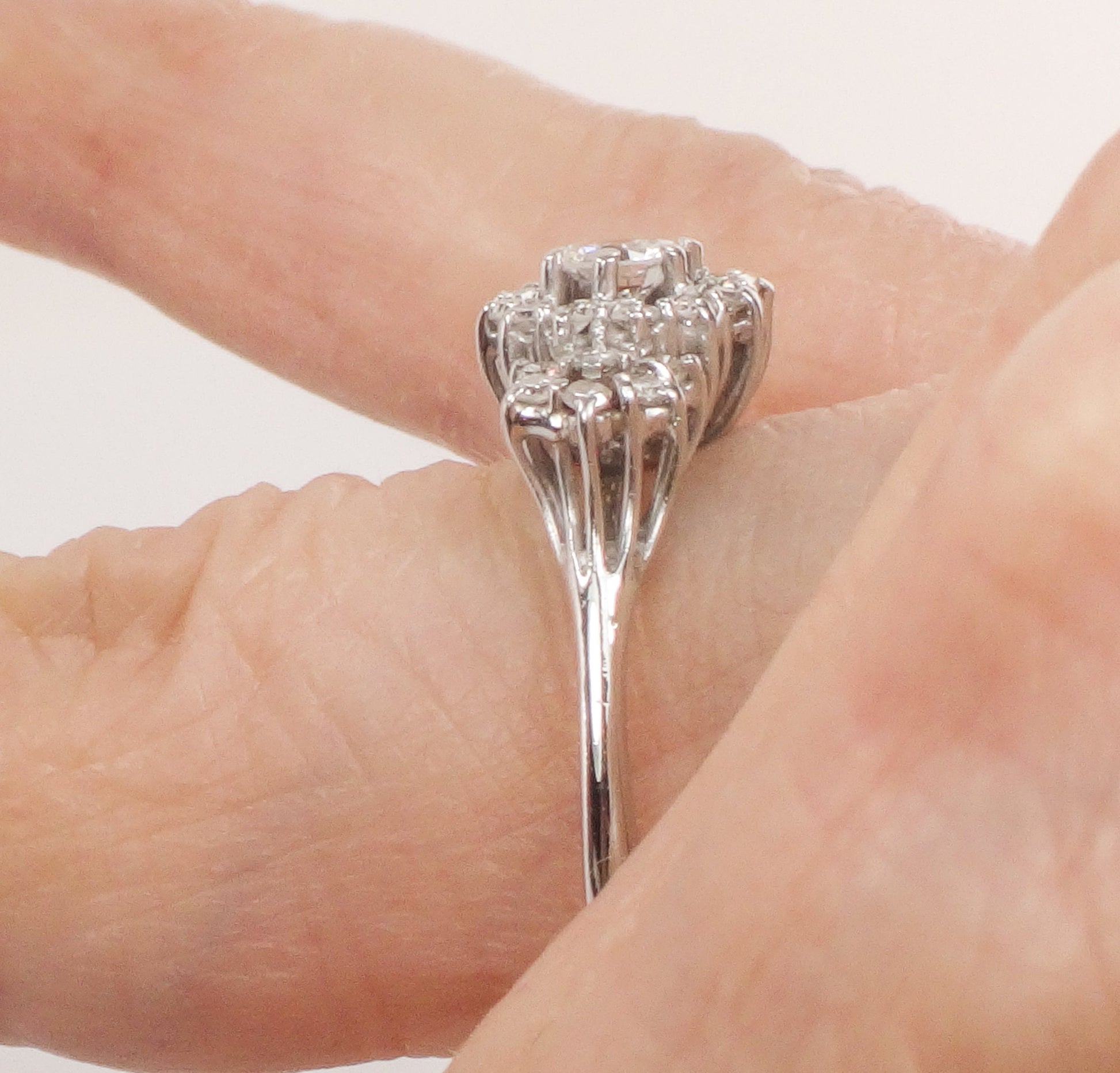 18k White Gold Diamond Engagement Ring with 1/2 Carat TDW - Natural Gemstones - Size 9 - Circa 1980's Fine Vintage Jewelry