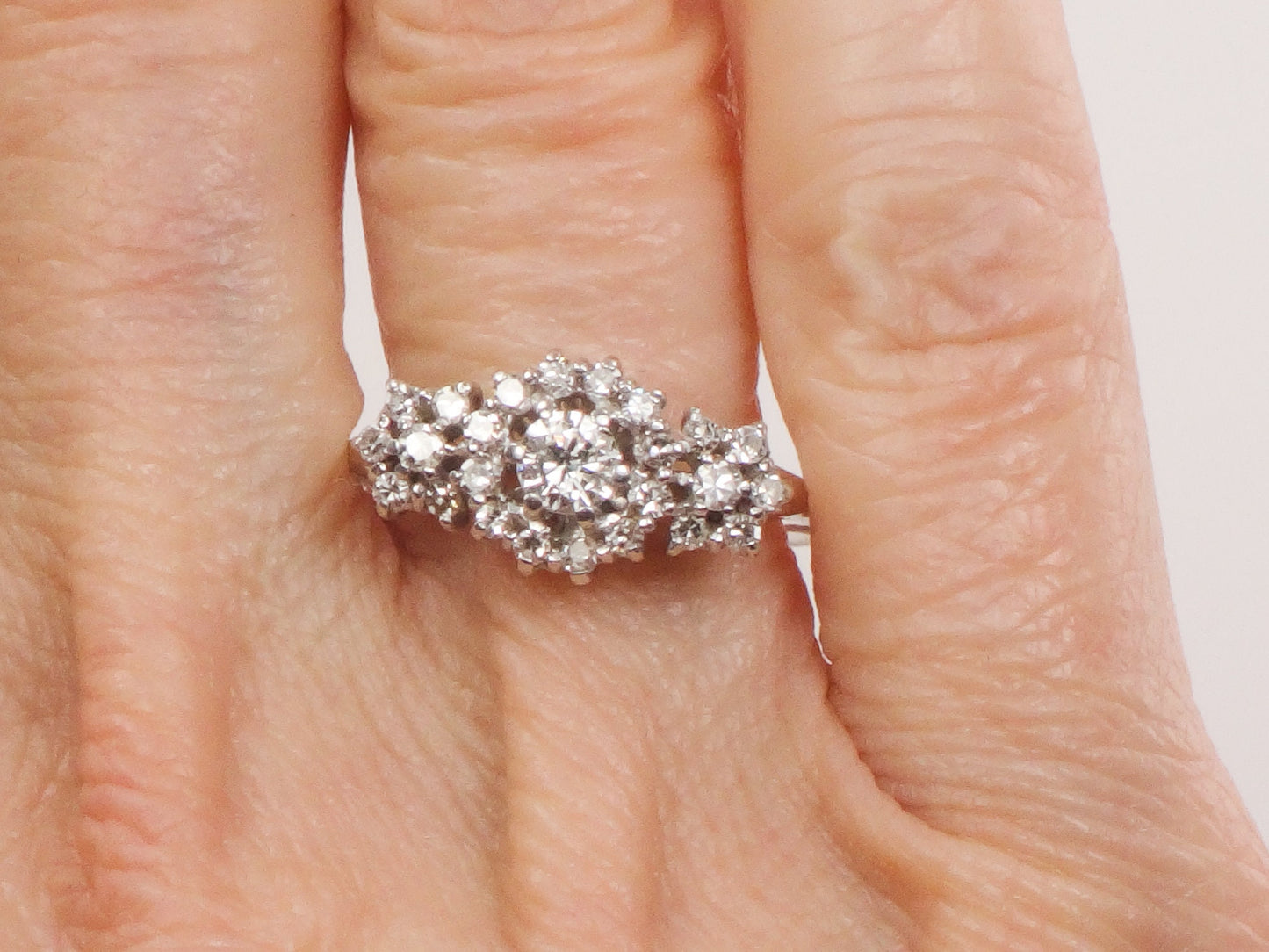 18k White Gold Diamond Engagement Ring with 1/2 Carat TDW - Natural Gemstones - Size 9 - Circa 1980's Fine Vintage Jewelry