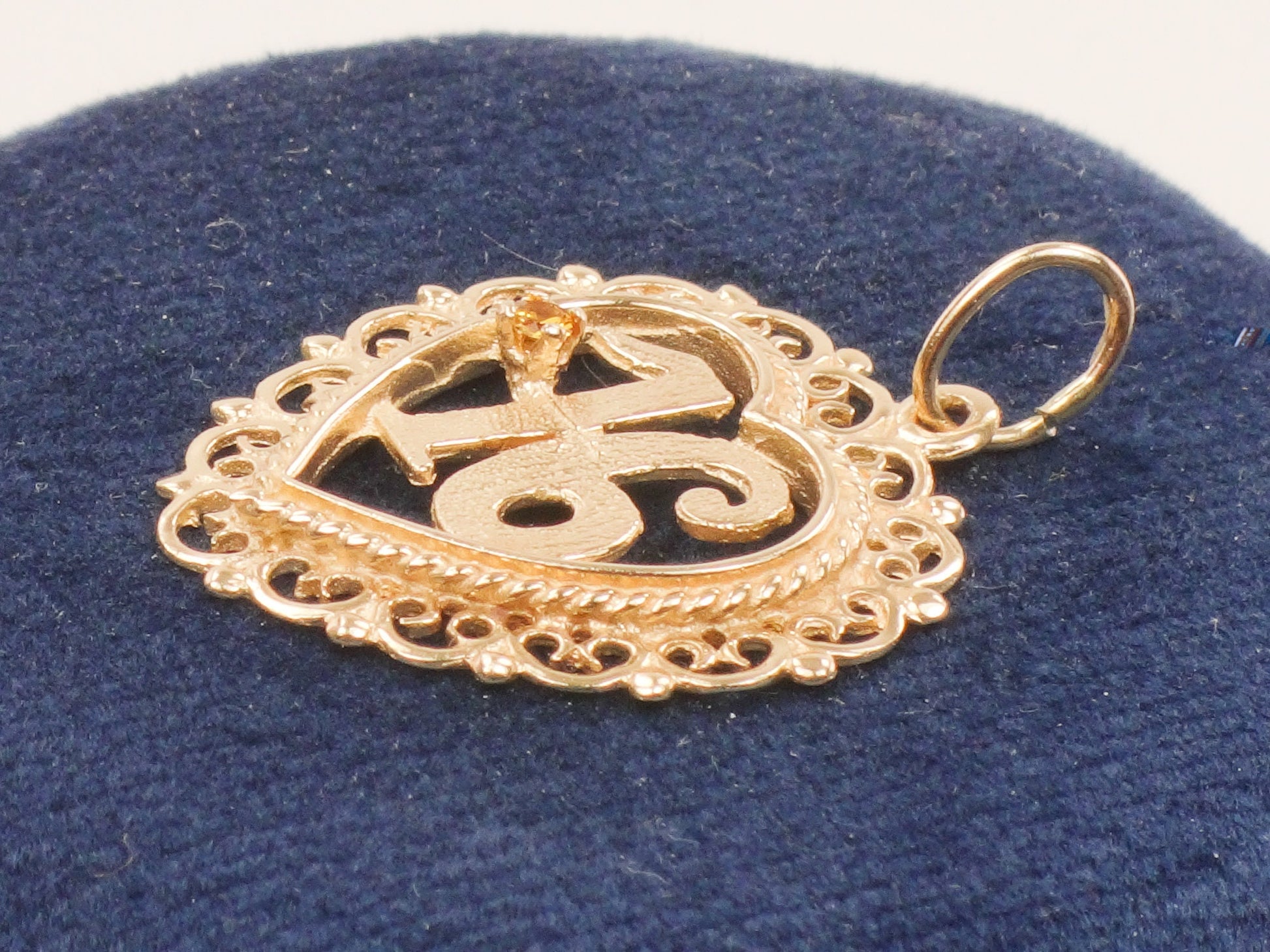 Vintage 14k Gold Sweet 16 Heart Charm Pendant