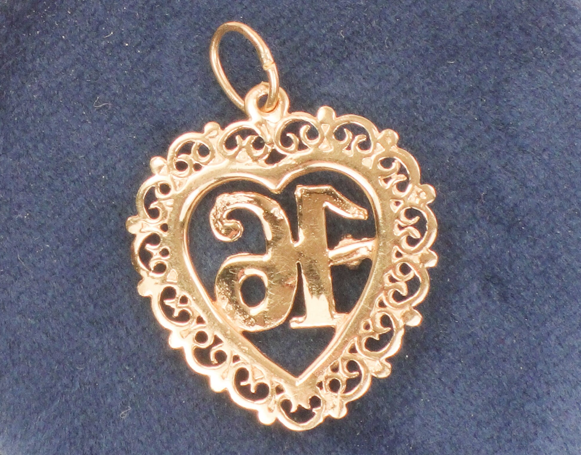 Vintage 14k Gold Sweet 16 Heart Charm Pendant