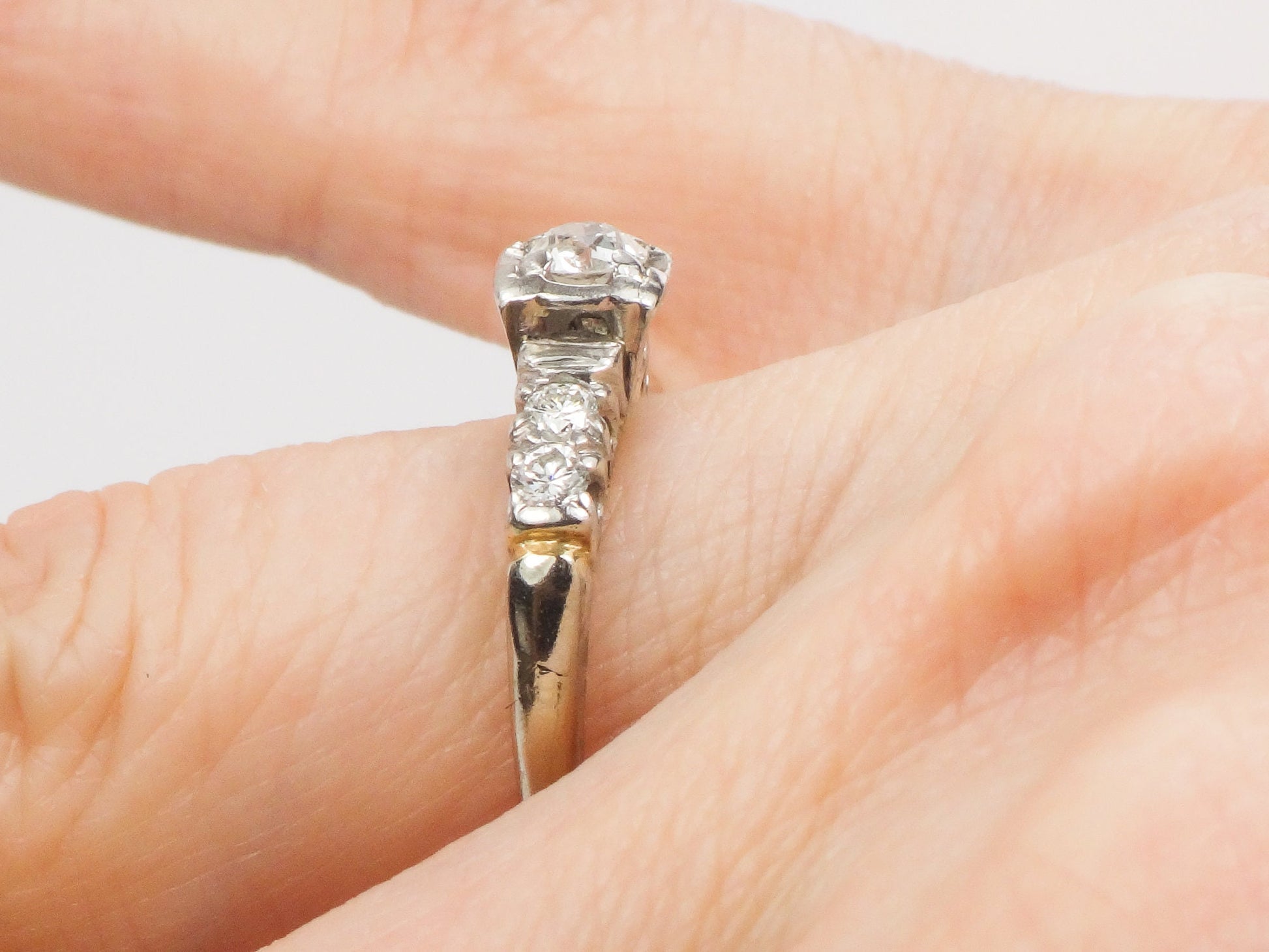 Vintage 14k White Gold Old European Cut Diamond Engagement Ring (.50 Carat TDW)