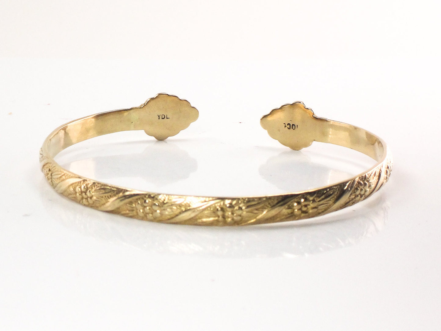 Gold Cuff Bracelet - Vintage 10k Solid Flowers and Grape Design Fine Jewelry