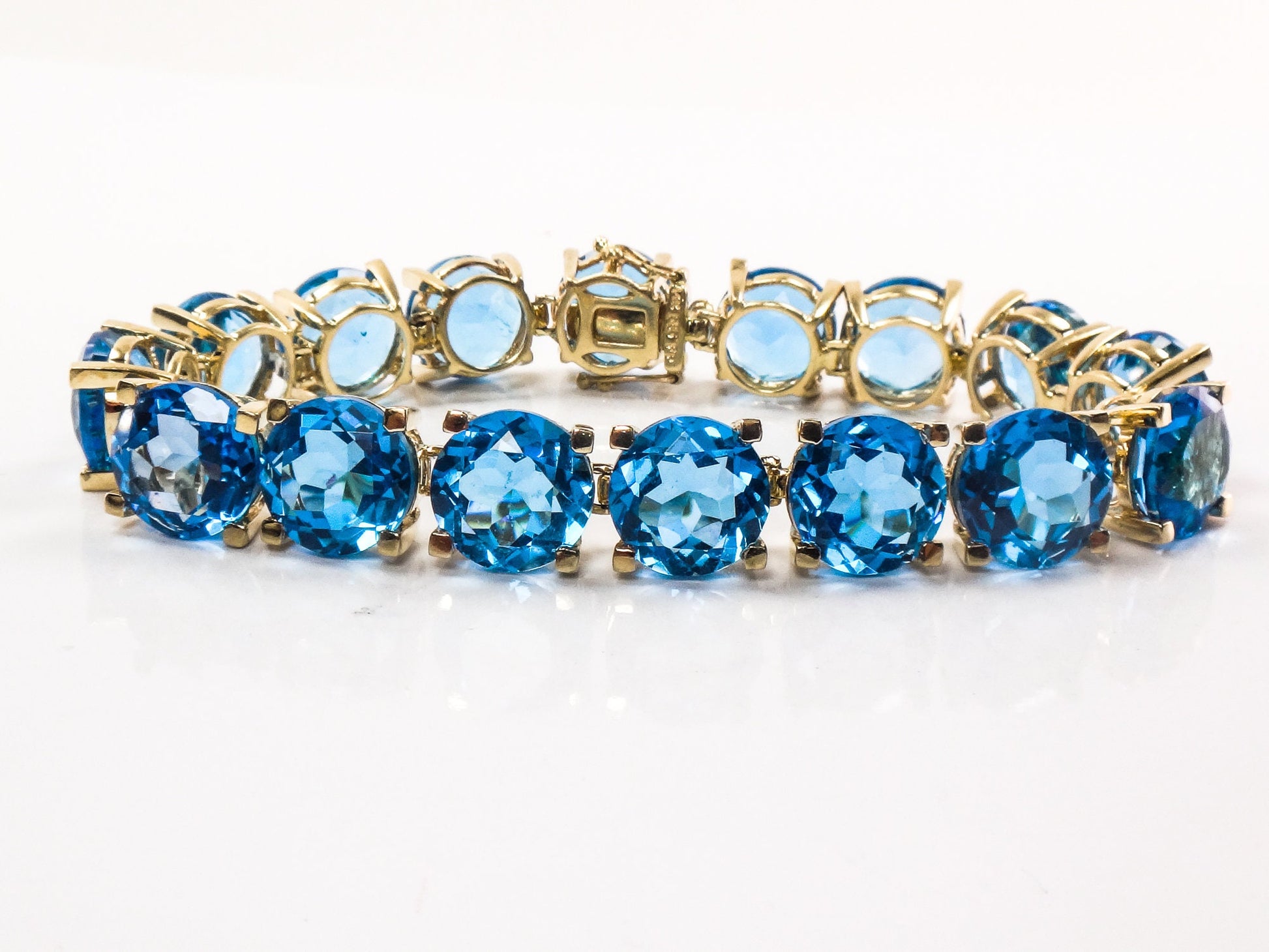 Vintage 14k Yellow Gold Blue Topaz Tennis Bracelet - December Birthstone
