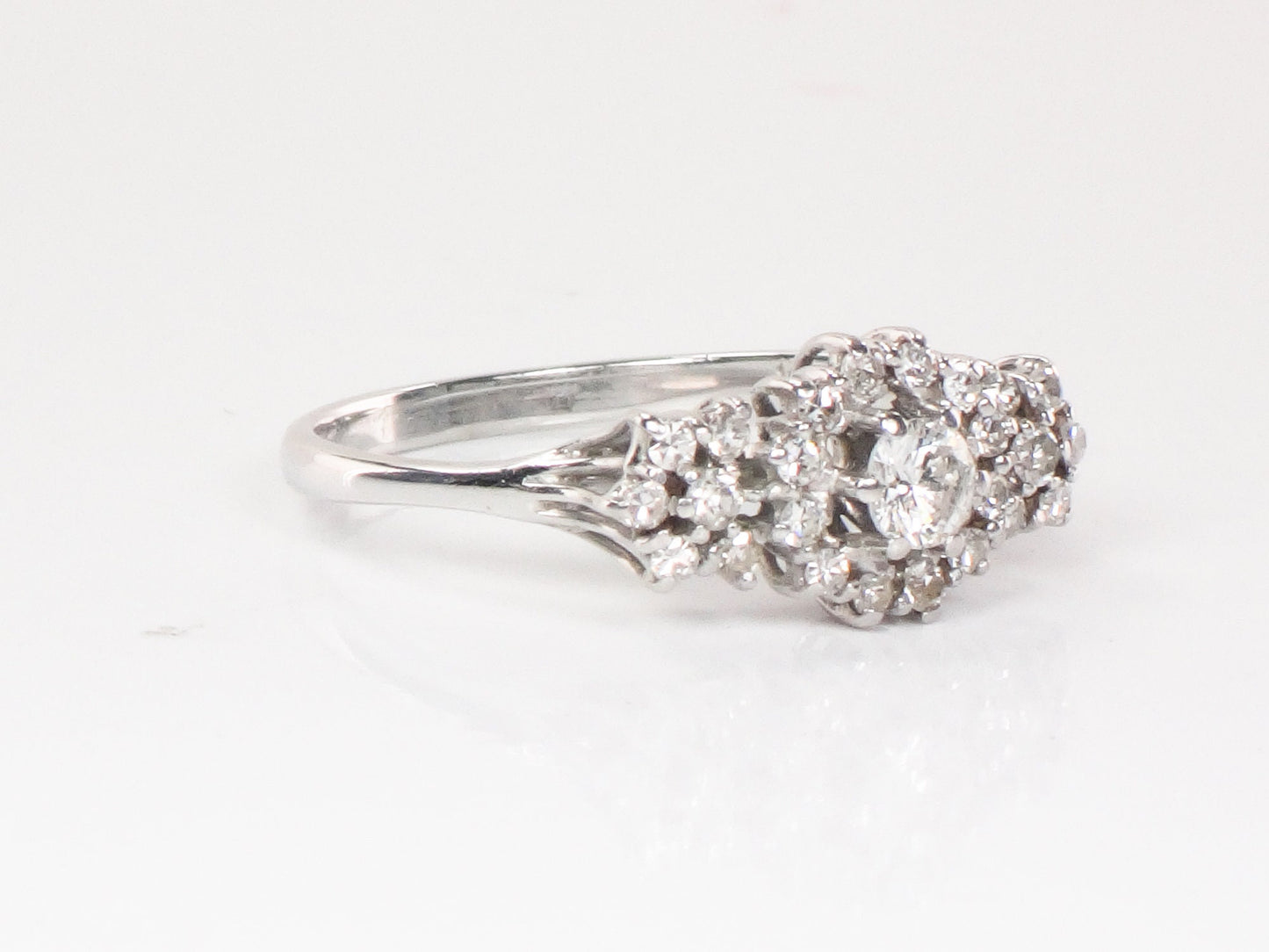 18k White Gold Diamond Engagement Ring with 1/2 Carat TDW - Natural Gemstones - Size 9 - Circa 1980's Fine Vintage Jewelry