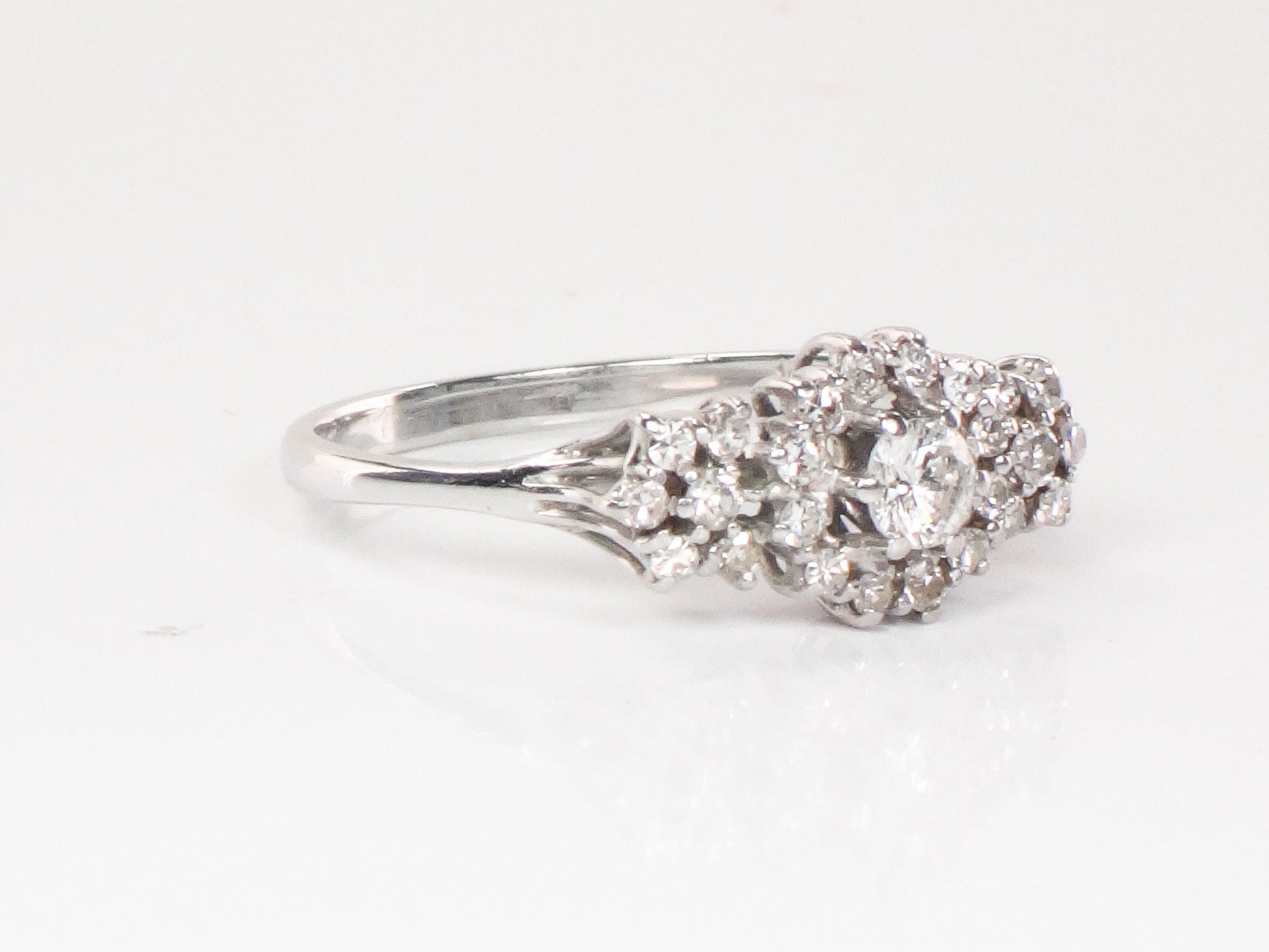 18k White Gold Diamond Engagement Ring with 1/2 Carat TDW - Natural Gemstones - Size 9 - Circa 1980's Fine Vintage Jewelry