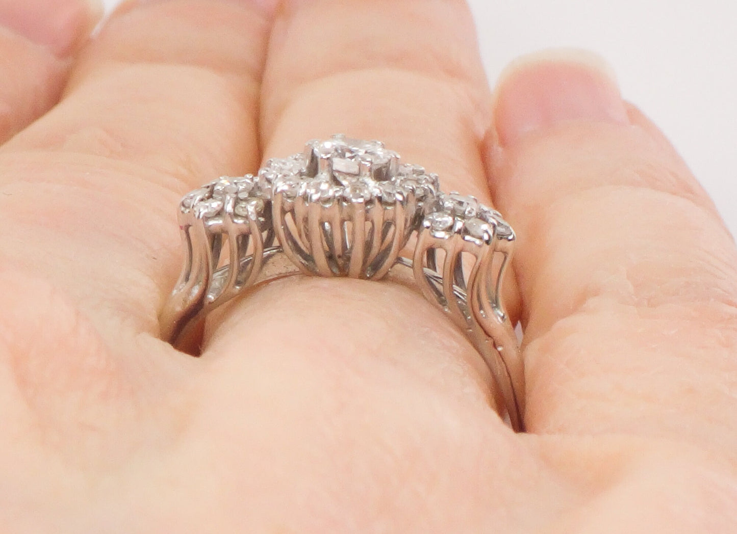 18k White Gold Diamond Engagement Ring with 1/2 Carat TDW - Natural Gemstones - Size 9 - Circa 1980's Fine Vintage Jewelry