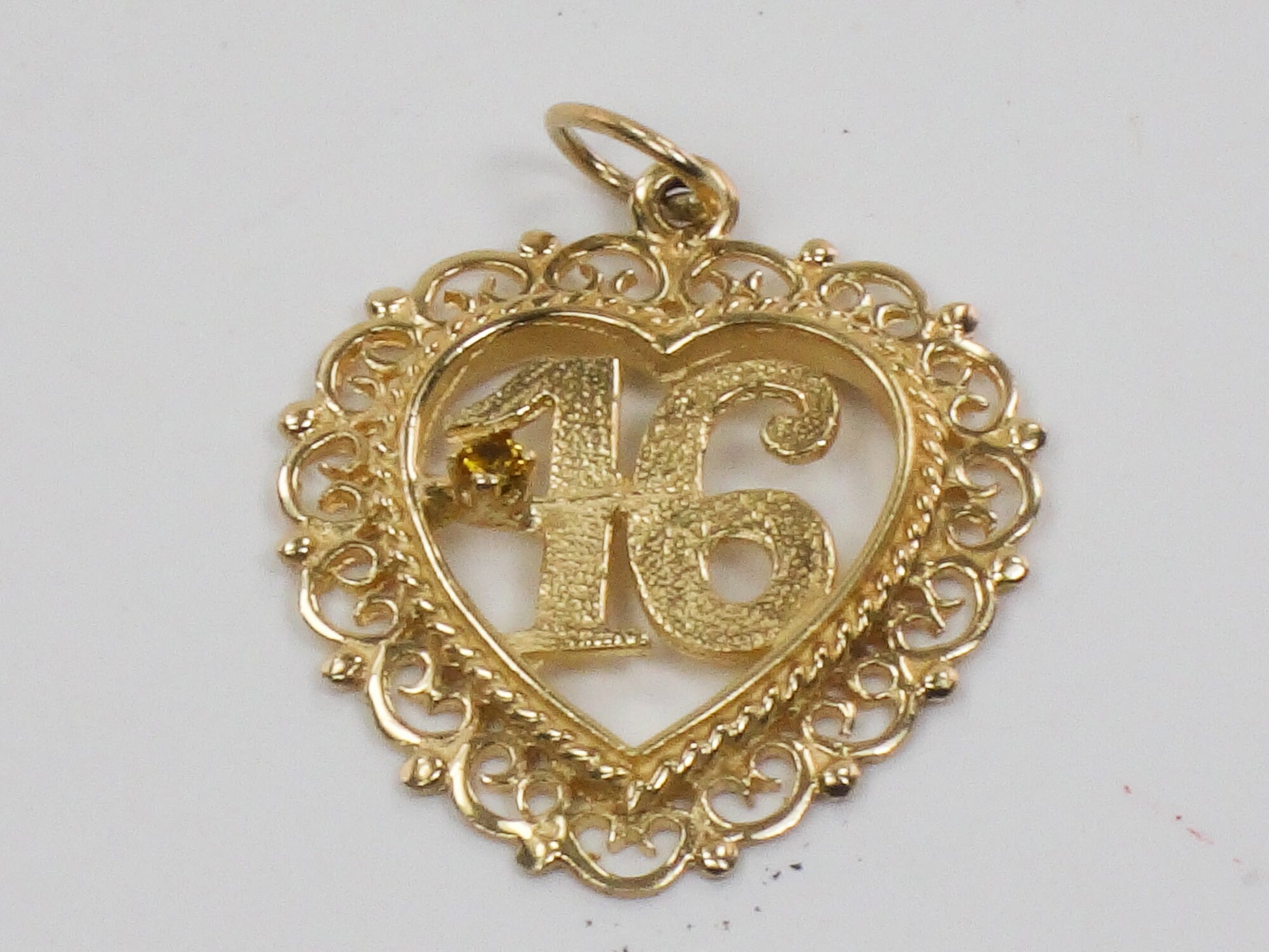 Vintage 14k Gold Sweet 16 Heart Charm Pendant
