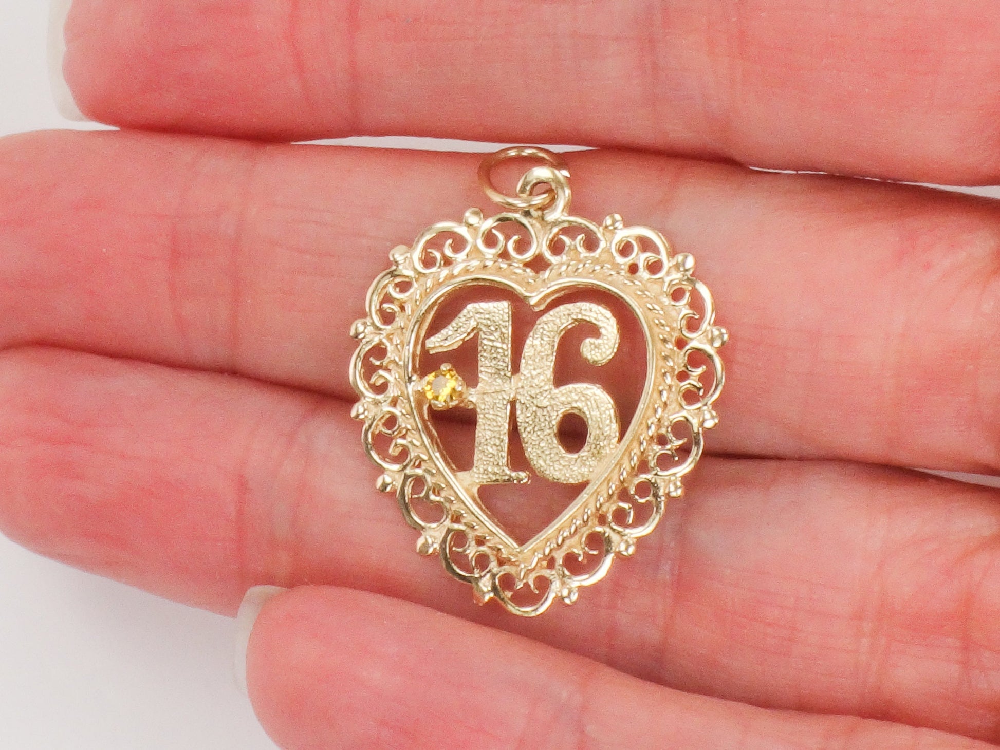 Vintage 14k Gold Sweet 16 Heart Charm Pendant