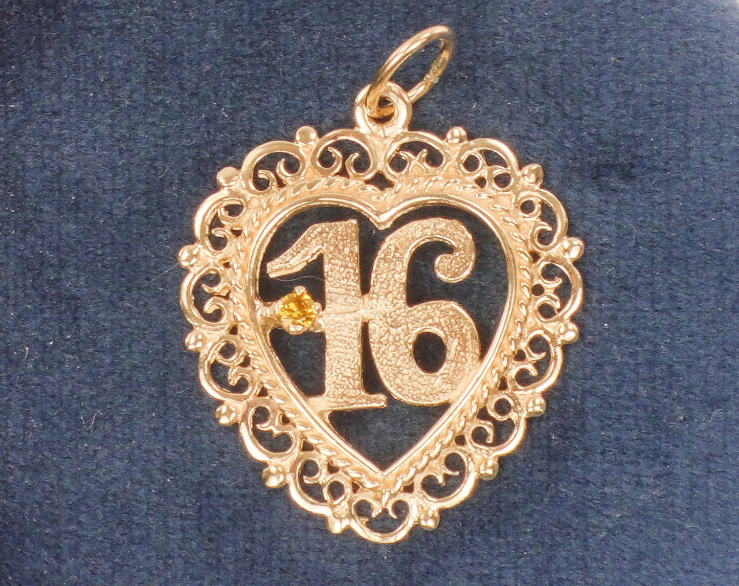 Vintage 14k Gold Sweet 16 Heart Charm Pendant