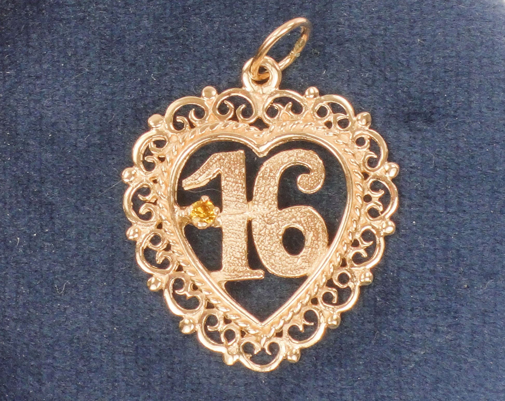 Vintage 14k Gold Sweet 16 Heart Charm Pendant