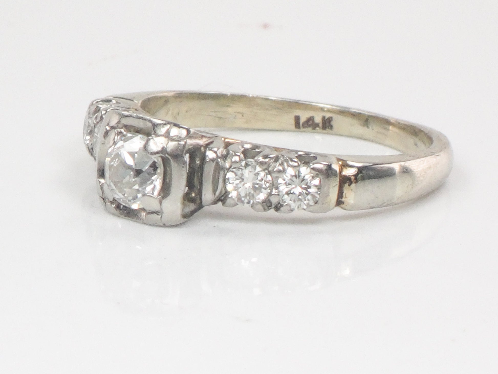 Vintage 14k White Gold Old European Cut Diamond Engagement Ring (.50 Carat TDW)