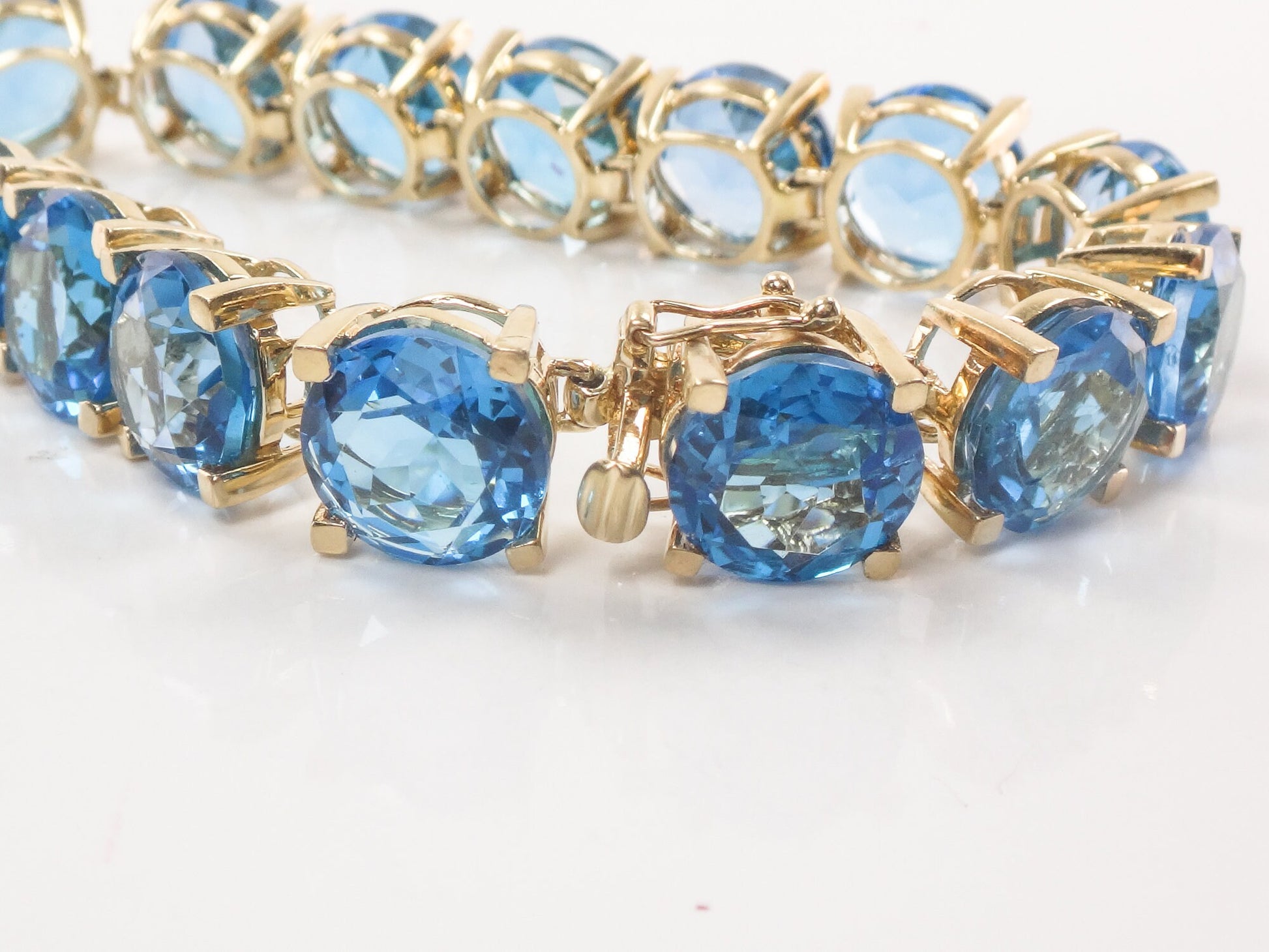 Vintage 14k Yellow Gold Blue Topaz Tennis Bracelet - December Birthstone