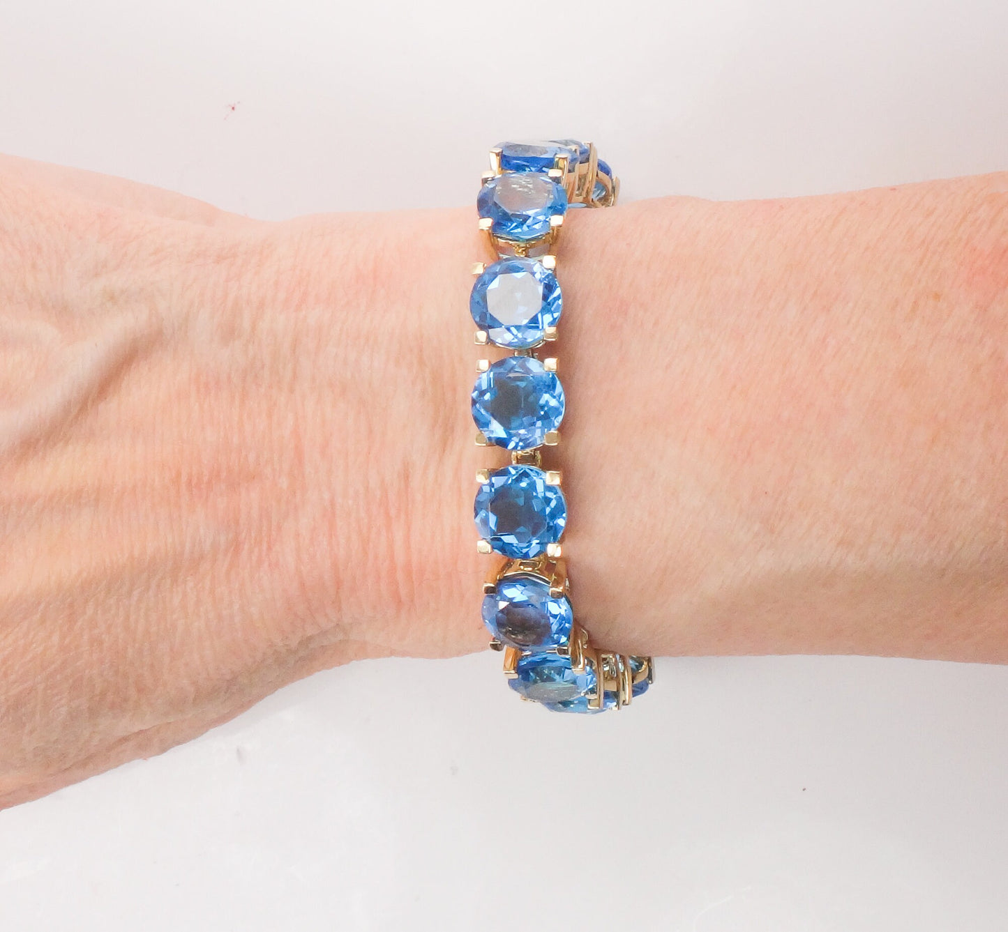 Vintage 14k Yellow Gold Blue Topaz Tennis Bracelet - December Birthstone