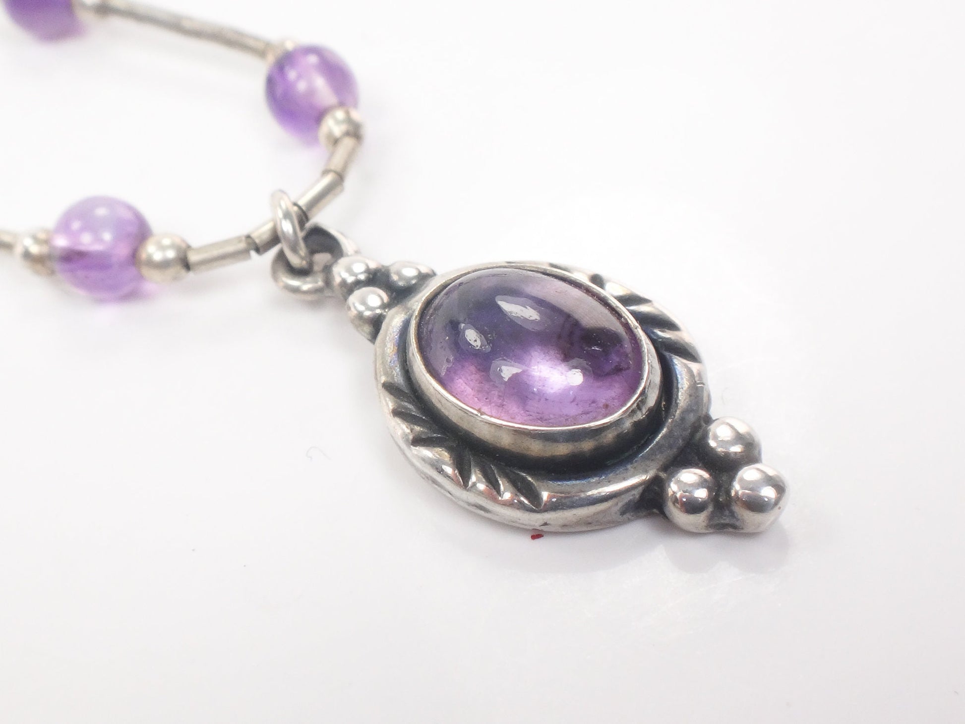 Vintage Sterling Silver Purple Amethyst Drop Necklace 18"