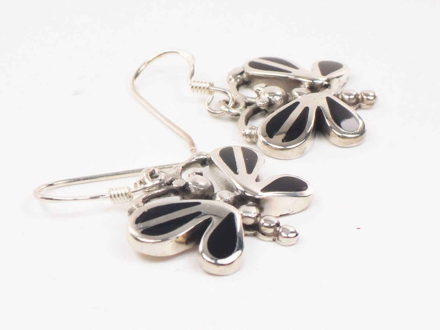 Vintage Sterling Silver Black Onyx Butterfly Earrings with Ear Wires