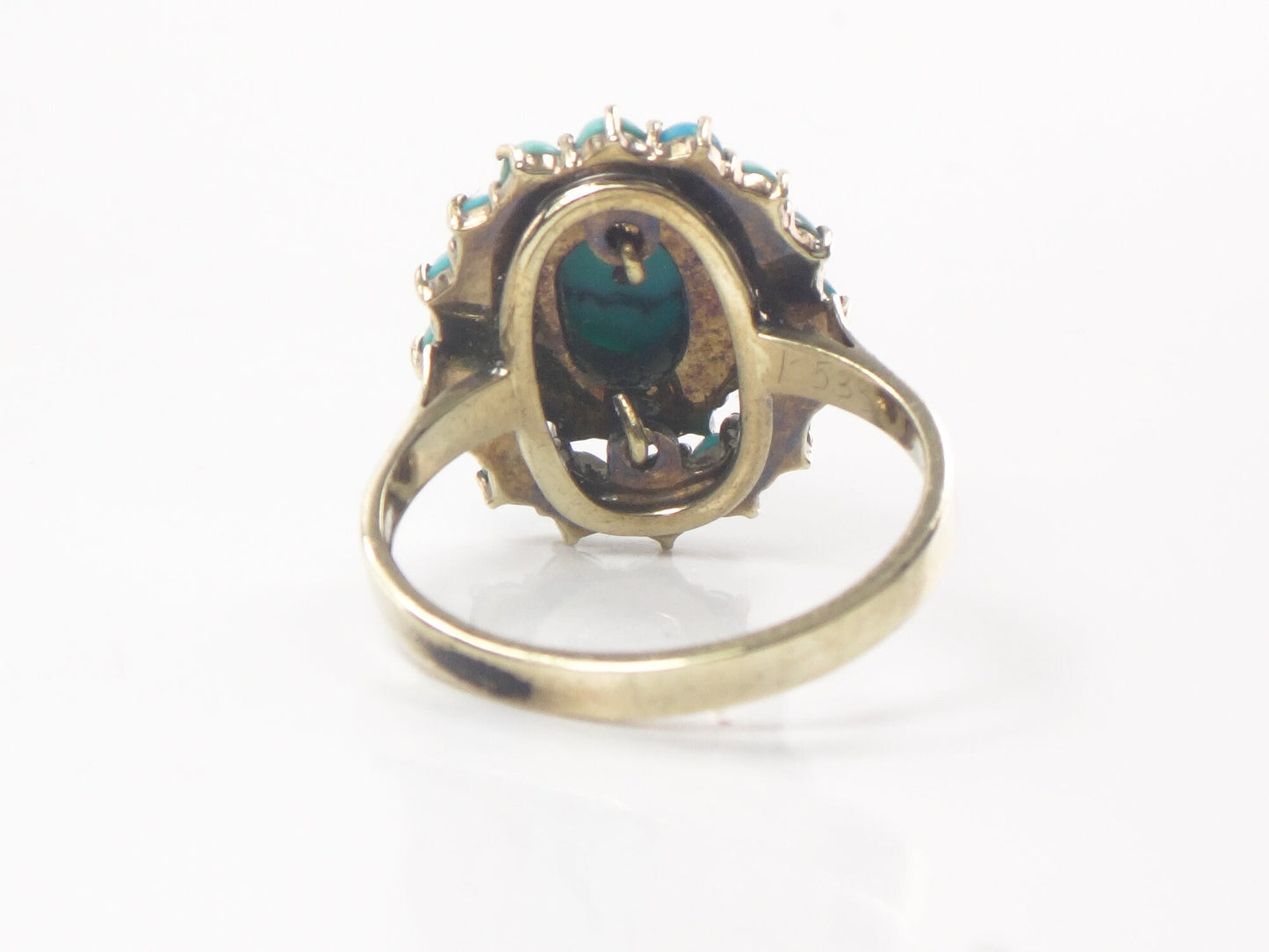 Vintage 10k Gold Turquoise Cluster Ring: Blue Green Oval Dome Style