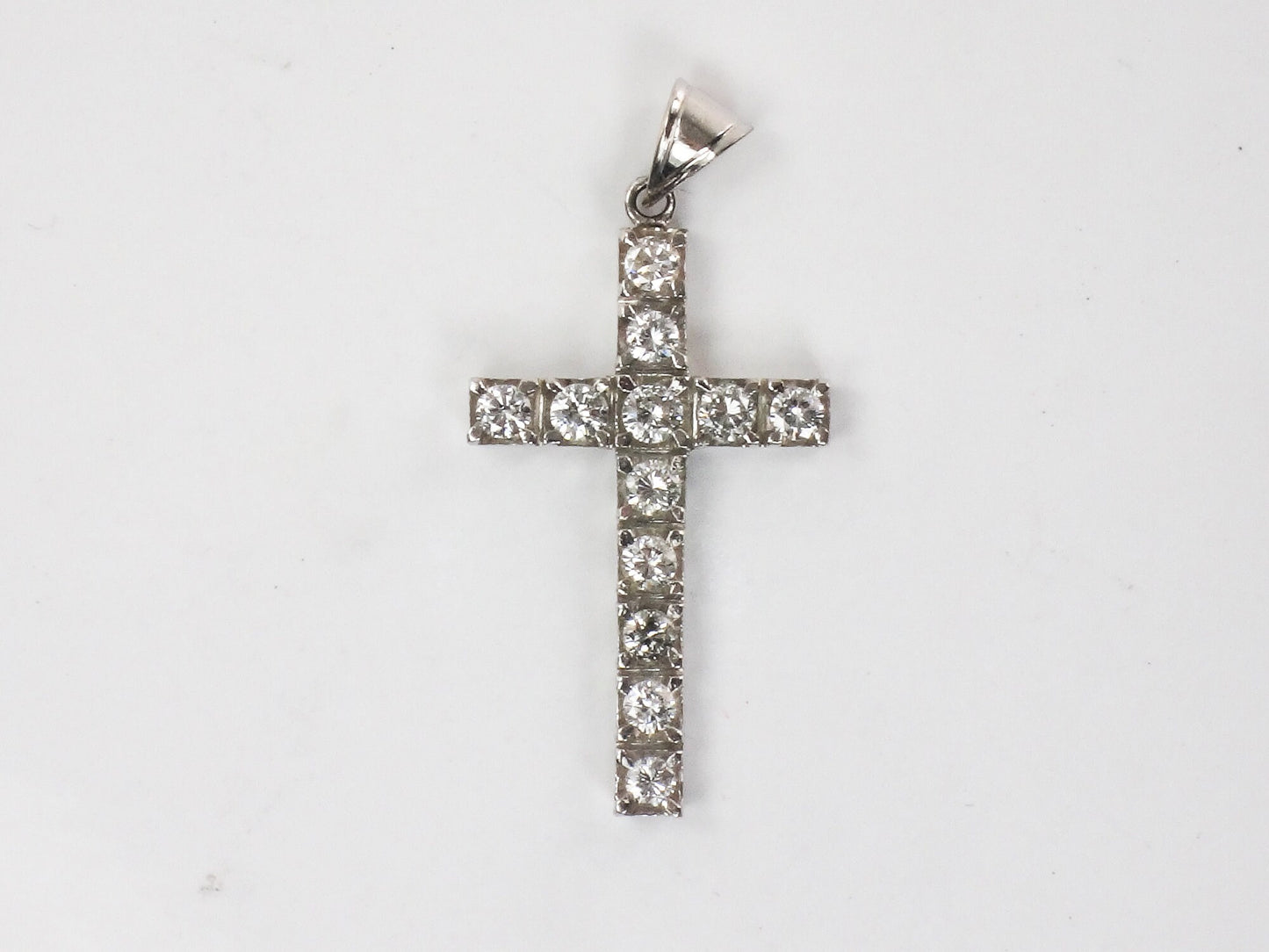 Vintage Large 14k White Gold Natural Diamond Cross Pendant, Approximately 1.2 CTS TDW Unisex Cross
