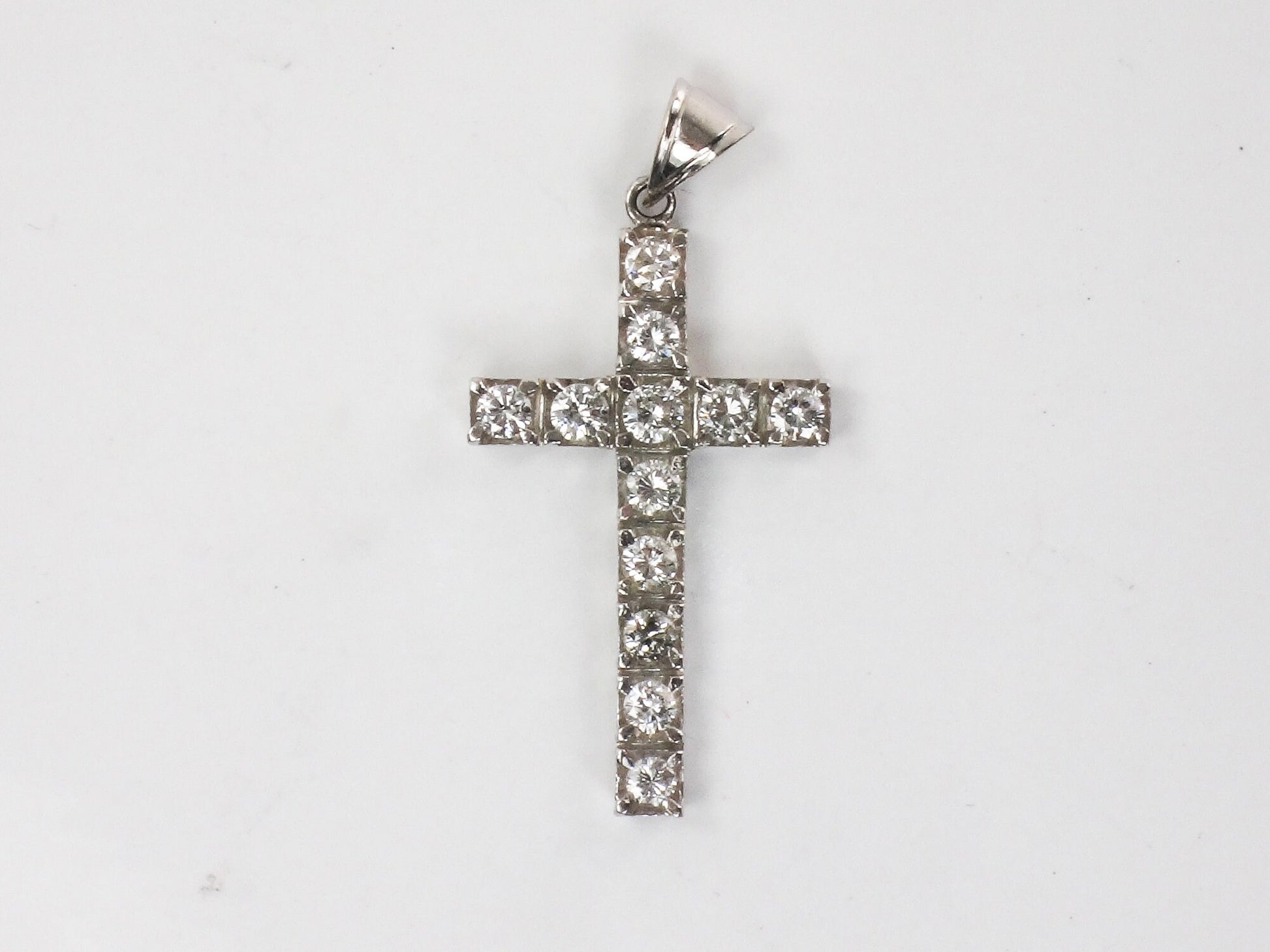 Vintage Large 14k White Gold Natural Diamond Cross Pendant, Approximately 1.2 CTS TDW Unisex Cross