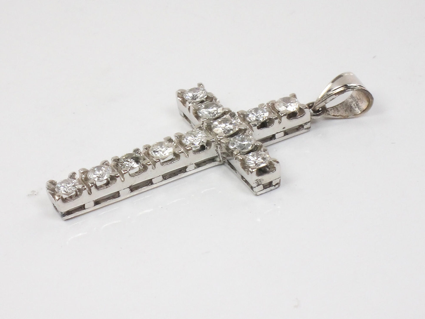 Vintage Large 14k White Gold Natural Diamond Cross Pendant, Approximately 1.2 CTS TDW Unisex Cross