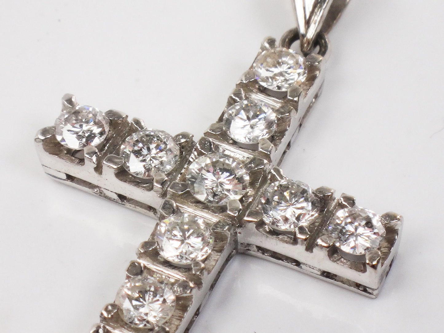 Vintage Large 14k White Gold Natural Diamond Cross Pendant, Approximately 1.2 CTS TDW Unisex Cross