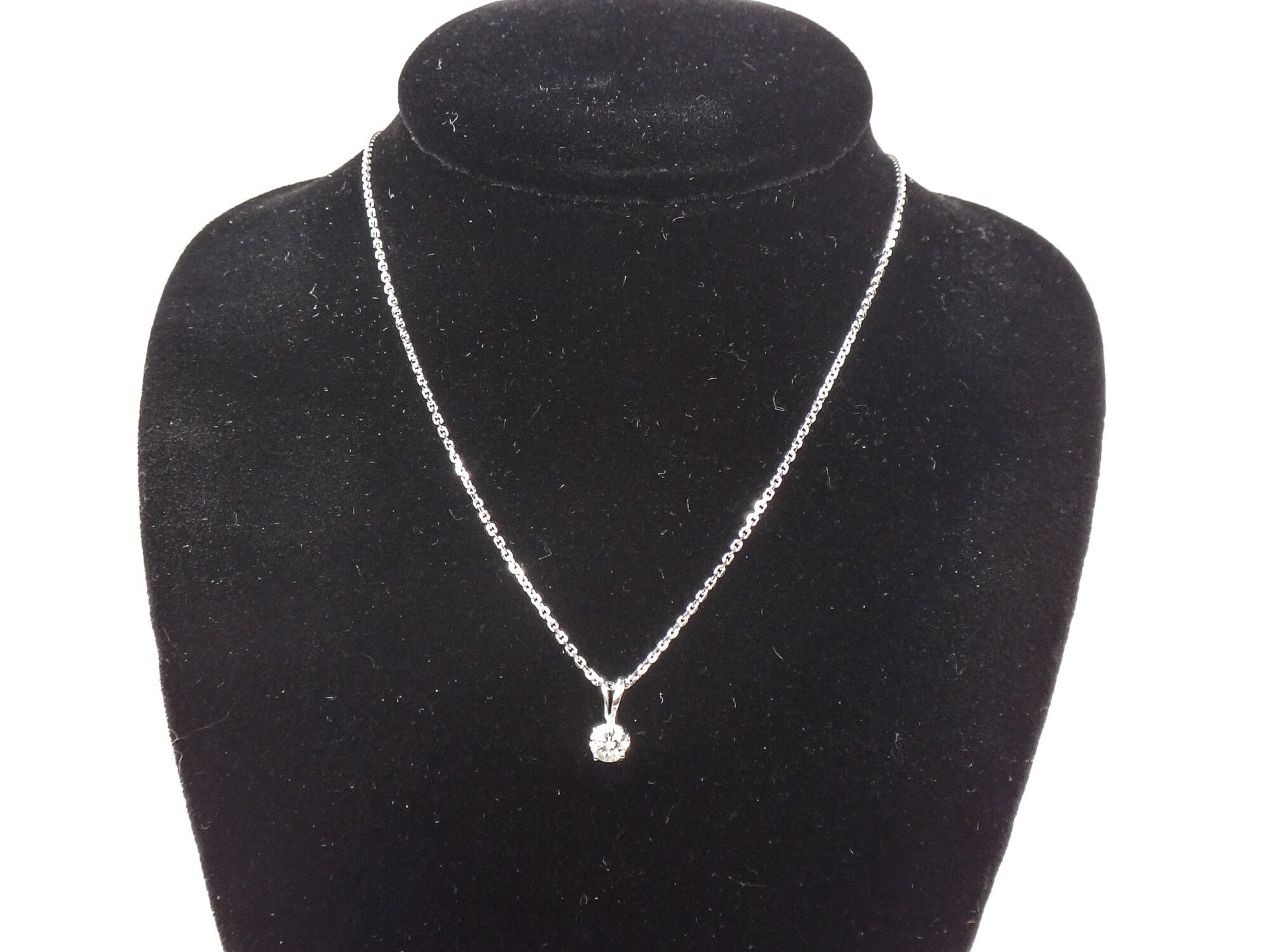 Vintage 14k Natural Diamond Necklace Minimalist White Gold Round Diamond Drop Pendant Approx. .17 Carat 18"