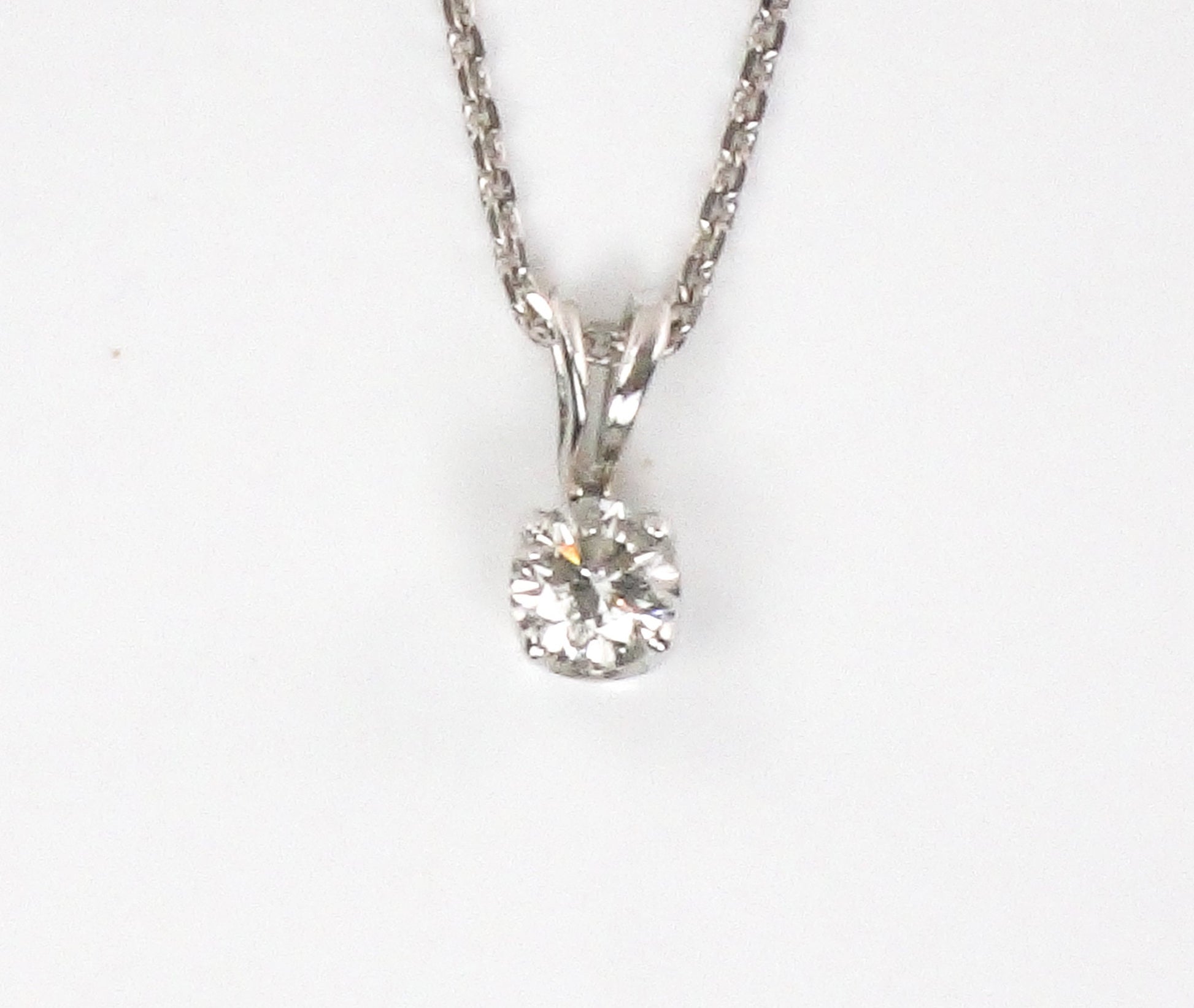 Vintage 14k Natural Diamond Necklace Minimalist White Gold Round Diamond Drop Pendant Approx. .17 Carat 18"