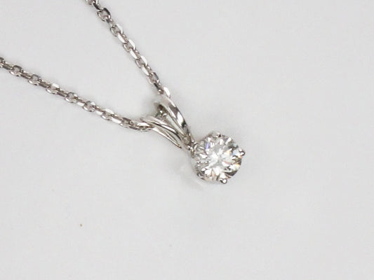 Vintage 14k Natural Diamond Necklace Minimalist White Gold Round Diamond Drop Pendant Approx. .17 Carat 18"