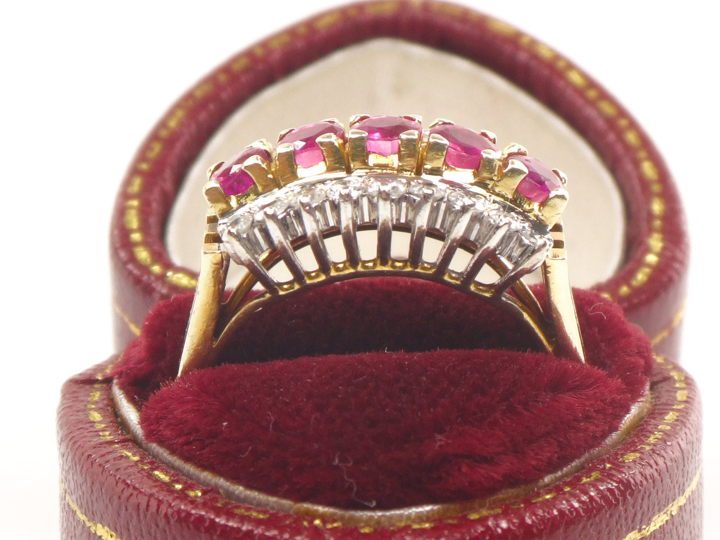 Vintage 14k Two Tone Gold Natural Ruby & Diamond Ring Wide Retro Style Band July Birthstone Approx. 1/2 CT Diamonds