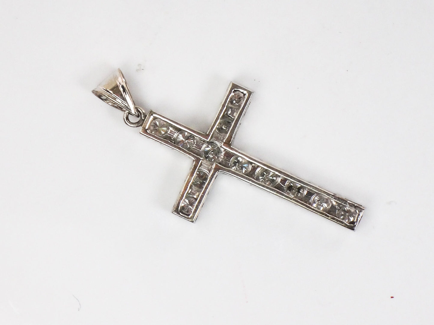 Vintage Large 14k White Gold Natural Diamond Cross Pendant, Approximately 1.2 CTS TDW Unisex Cross