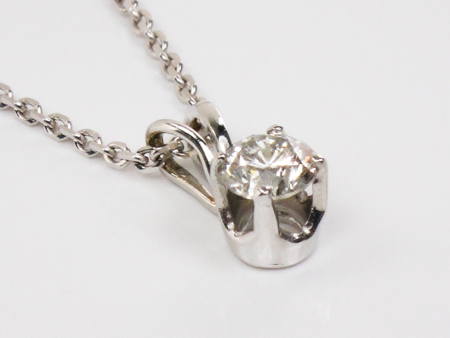 Vintage 14k Natural Diamond Necklace Minimalist White Gold Round Diamond Drop Pendant Approx. .17 Carat 18"