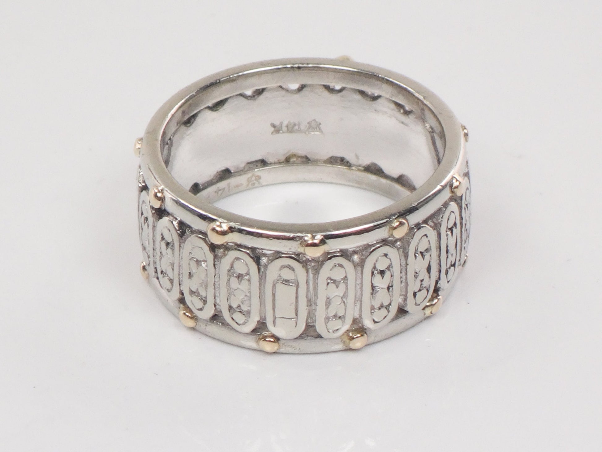 Vintage 14k Two Tone Gold Floral Wedding Band Wide 8.6 mm Wedding Ring Size 5.25