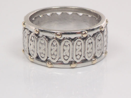 Vintage 14k Two Tone Gold Floral Wedding Band Wide 8.6 mm Wedding Ring Size 5.25