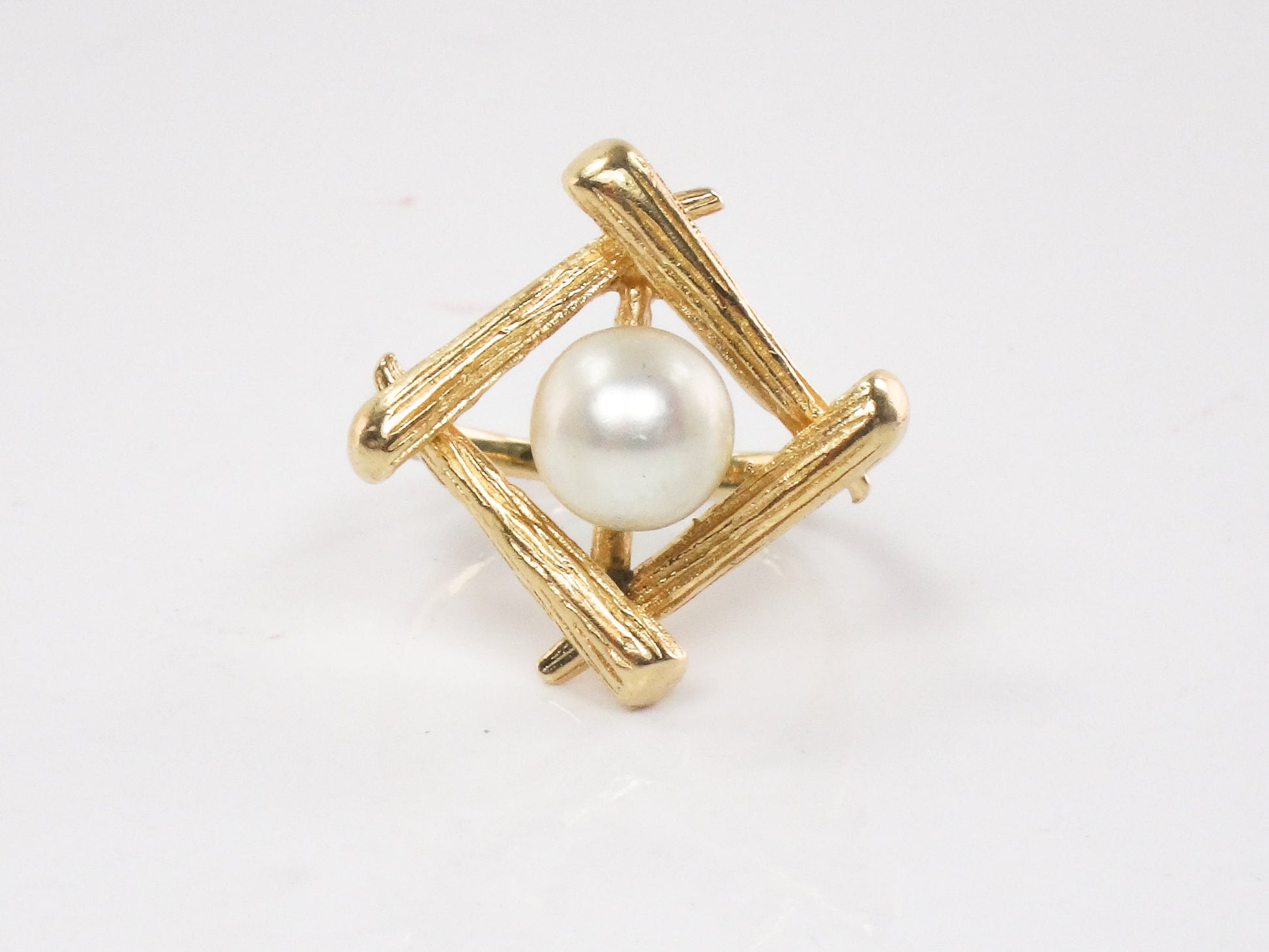 Vintage 14k Yellow Gold Cultured Pearl Ring Bridal Ring - 7 MM Saltwater Cultured Pearl Ring - Size 4.25