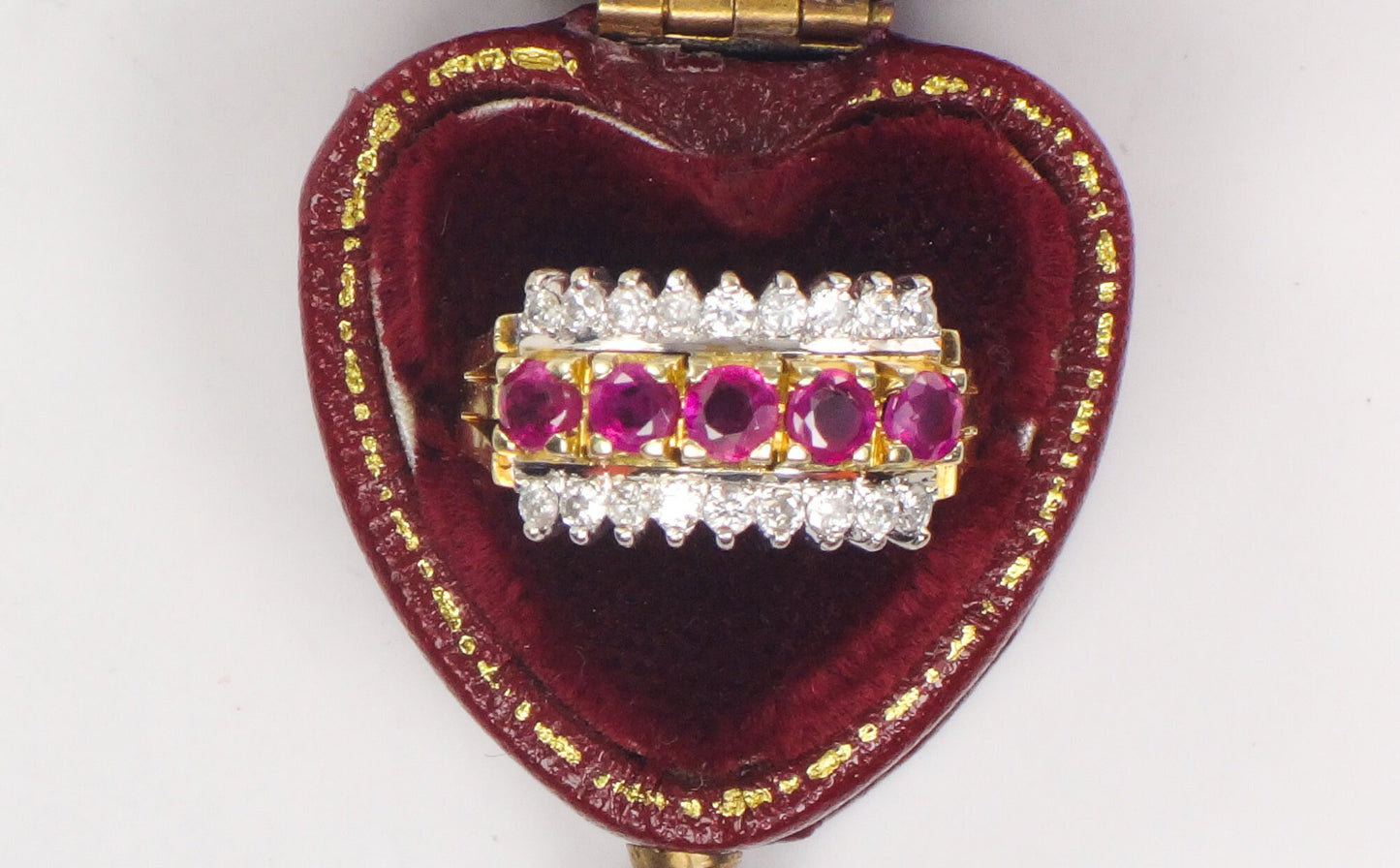 Vintage 14k Two Tone Gold Natural Ruby & Diamond Ring Wide Retro Style Band July Birthstone Approx. 1/2 CT Diamonds