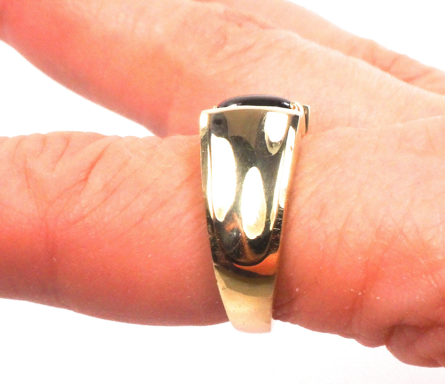 Vintage 14k Yellow Gold Natural Black Star Sapphire Ring Unisex Ring Size 6.75