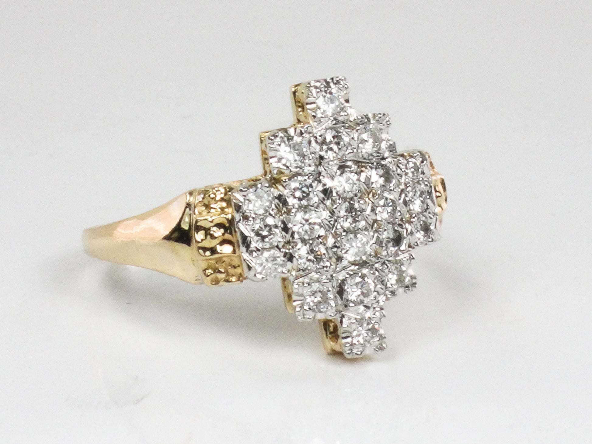 Vintage 14k Gold Natural Diamond Cluster Ring: Floral Retro Style, 0.75 CT, Size 9.25